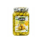 زیتون لوراس 900 گرم شیشه سبز مغز سیر